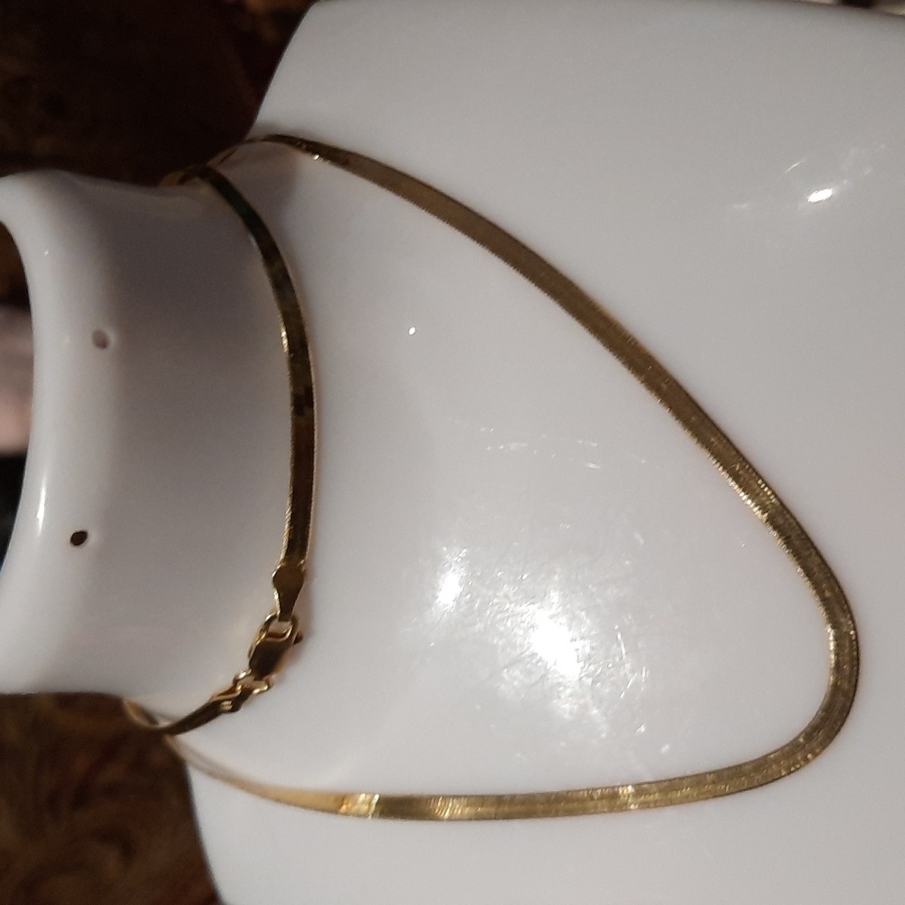 SOLID 14K YELLOW GOLD OVER STERLING SILVER High Polished HERRINGBONE NECKLACE 18